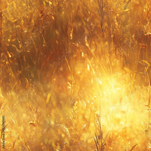 Obraz Golden grass field illuminated by warm sunlight in summer  