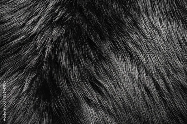 Fototapeta Black animal fur texture close up detailed natural pattern abstract background soft fluffy fabric surface design element