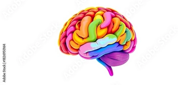 Fototapeta Vibrant, colorful brain illustration on white,   brainpower,  illustration