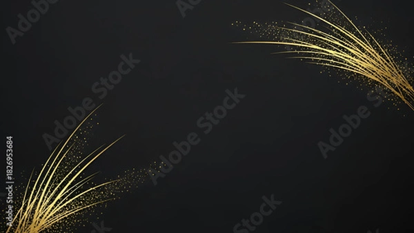 Obraz Dark background with golden abstract light streaks and sparkles