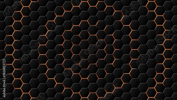 Fototapeta Modern futuristic background of golden hexagon surface concept. Trendy technology background of golden hexagon grid on dark background. Abstract hexagon geometric surface. Luxury black and gold.