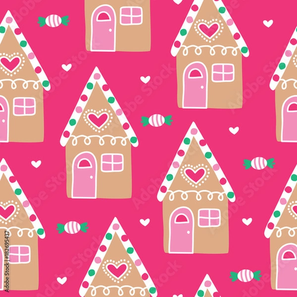 Obraz seamless merry christmas gingerbread house pattern vector illustration