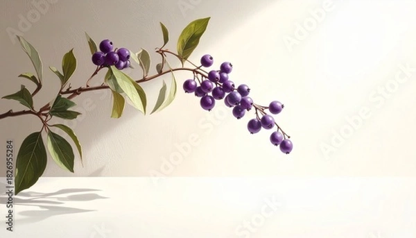 Fototapeta 静かな背景に浮かぶ紫の実｜自然・ミニマル・癒し・背景に使える高解像度イメージ
