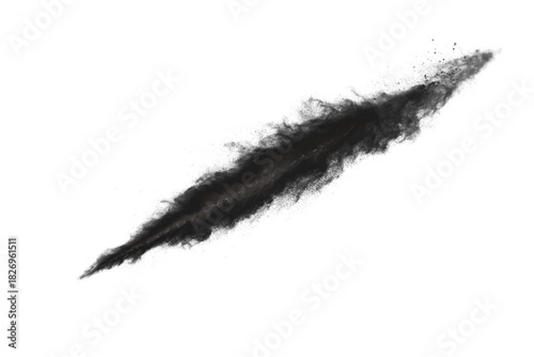 Fototapeta particles of charcoal on white background,abstract powder splatted on white background,Freeze motion of black powder exploding or throwing black powder.