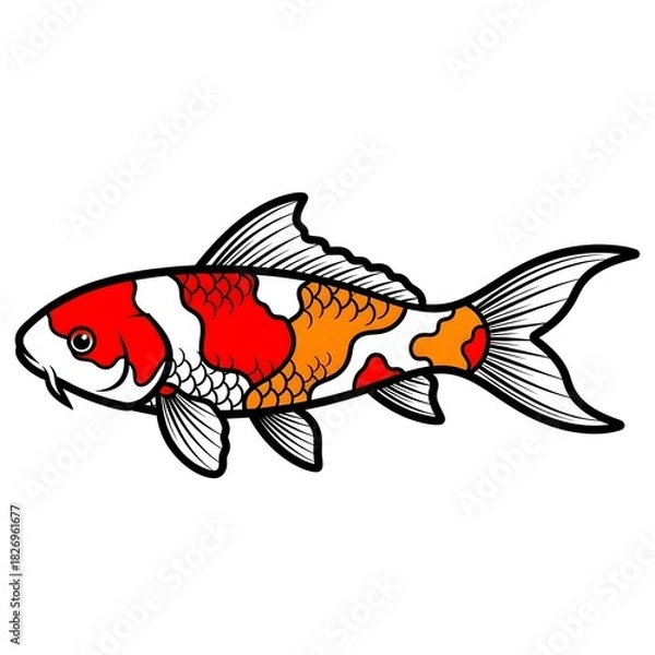 Obraz Vibrant orange and red koi fish with white scales on a plain background