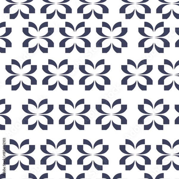 Obraz Dark Blue Geometric Floral Pattern on White Background