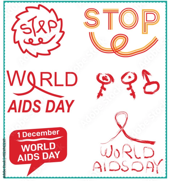 Obraz World AIDS Day Social Awareness Design Vector art Set
