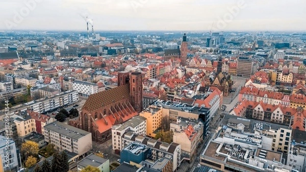 Fototapeta Top view of Wroclaw urban architecture
