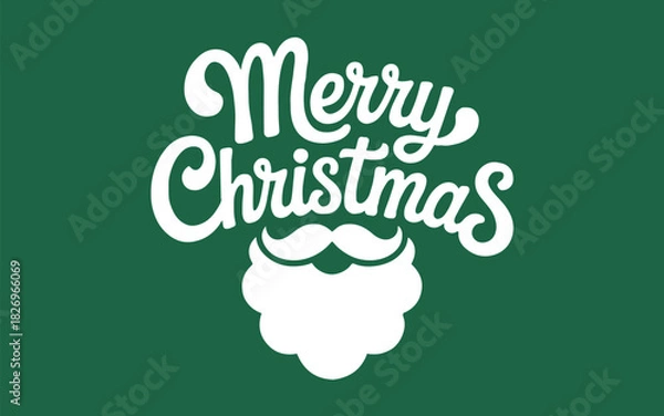 Fototapeta Merry christmas text with santa beard on green background in white festive holiday season design
