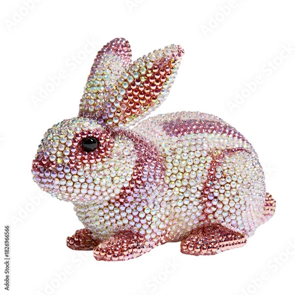 Obraz Handmade beaded rabbit sculpture with pink and white pattern