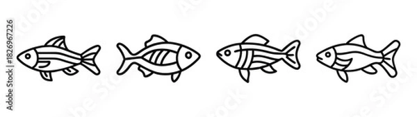 Fototapeta Fish illustration line art vector drawing of sea life aquatic creatures ocean animal outline design element