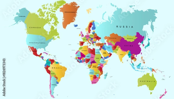 Obraz World map. Color modern vector map. Silhouette map.