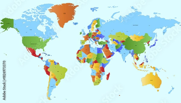 Obraz World map. Color modern vector map. Silhouette map.