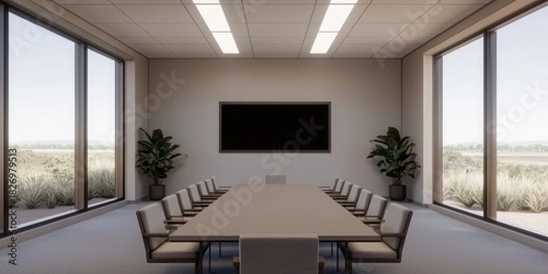 Obraz Modern Conference Room with Large Windows and Natural Light