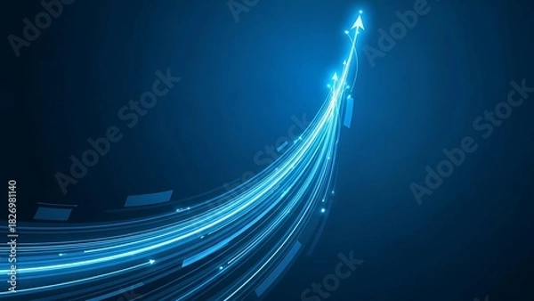 Obraz Dynamic blue lines lead to arrow symbol, representing growth, progress and upward trends in modern business and technology industries, concept