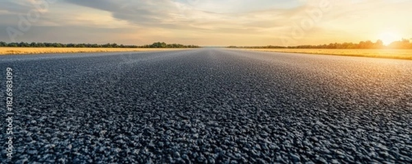 Obraz Smooth Asphalt Road Under Sunset Sky with Vibrant Clouds
