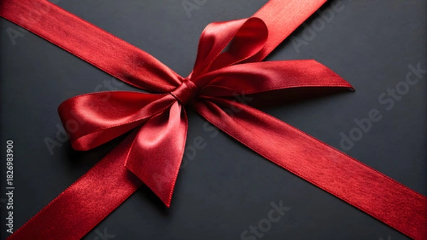 Obraz Elegant red satin ribbon with a beautiful bow, perfect for holidays, celebrations, or adding a touch of luxury to your designs and marketing materials