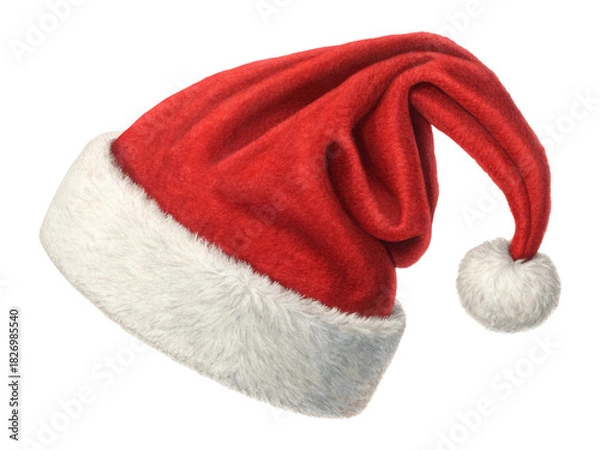 Fototapeta Red santa hat with white trim isolated on transparent background