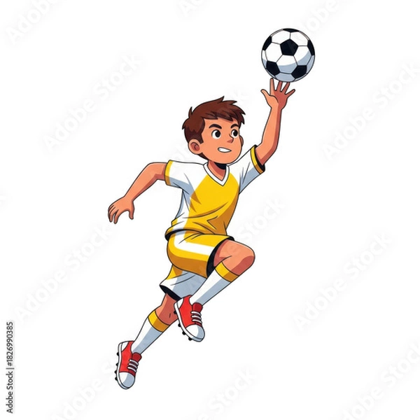 Fototapeta Young soccer player reaching for the ball