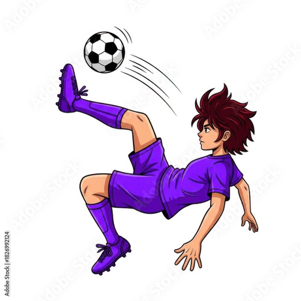 Fototapeta Anime soccer player performing a bicycle kick with a soccer ball