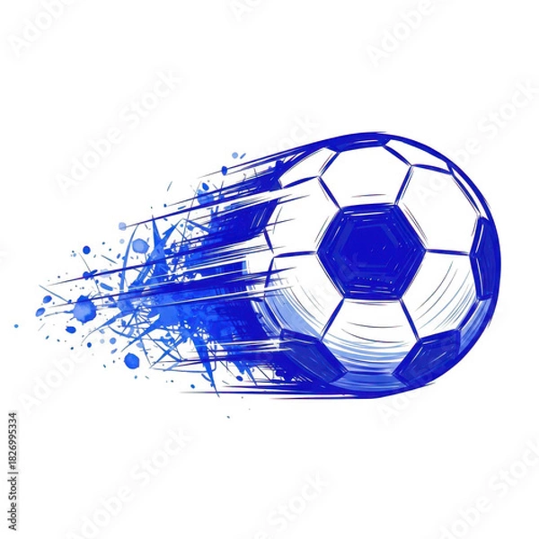 Fototapeta Futuristic blue energy soccer ball exploding with light