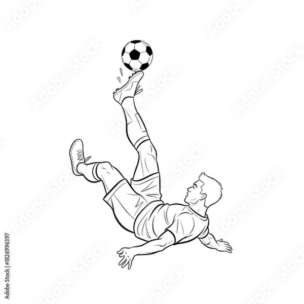 Fototapeta Soccer player performing bicycle kick silhouette against black background