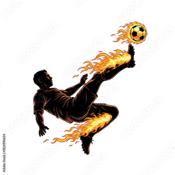 Fototapeta Fiery soccer player in action with a flaming ball