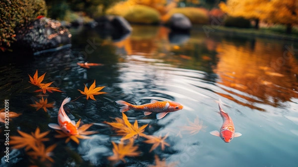 Fototapeta The gentle rustling of leaves and the splash of fish in the lake create a calming soundtrack. What do you do to fully immerse yourself in this natural retreat?