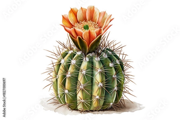 Fototapeta Realistic Watercolor Golden Barrel Cactus Plant Isolated on Transparent Background