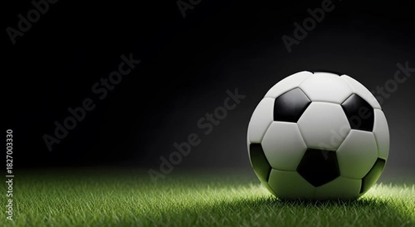 Obraz Soccer ball on green grass with dark background for sport illustration