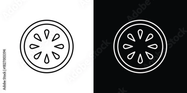 Obraz Cucumber slice icons vector. doodle. on a white background.