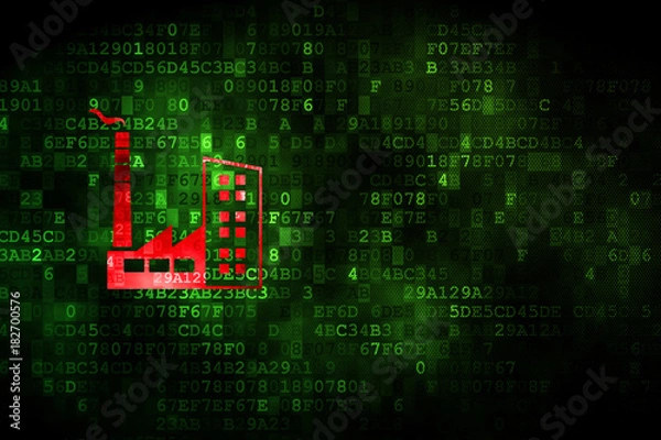 Fototapeta Business concept: pixelated Industry Building icon on digital background, empty copyspace for card, text, advertising