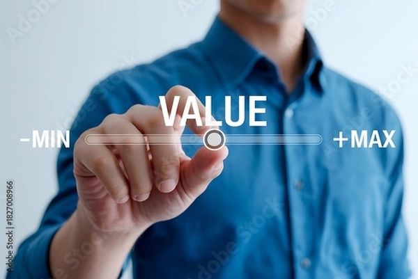 Fototapeta Man s finger adjusting value slider on digital interface