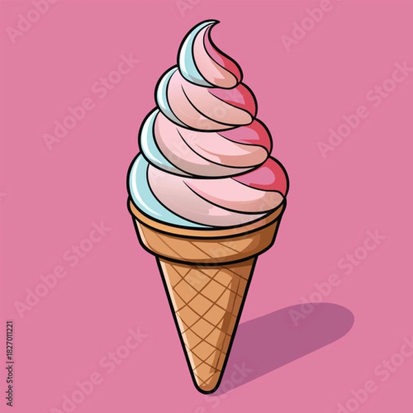Obraz Vector illustration of a delicious cold, sweet ice cream cone dessert, often featuring scoops of vanilla, chocolate, or strawberry for a perfect summer snack