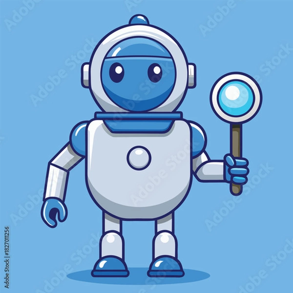 Obraz Cute blue plastic robotic toy mascot character illustration standing with futuristic 3d technology design