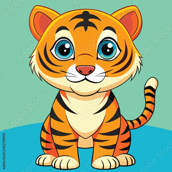 Obraz A cute cartoon baby tiger cub vector illustration, isolated for fun wildlife art