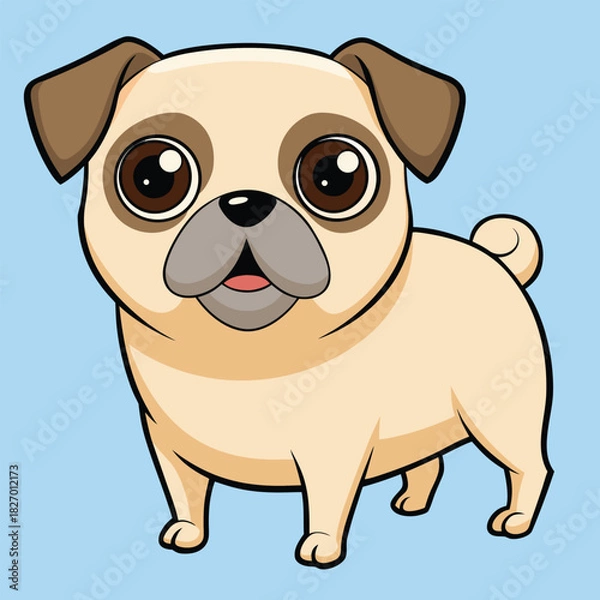 Obraz Cute pink cartoon piglet character vector illustration drawing of a happy baby animal toy isolated on white