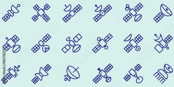 Fototapeta Satellite Icons Set, Collection Of Space Tech And Communication Symbols For Science Design Project Management And Aerospace Applications

