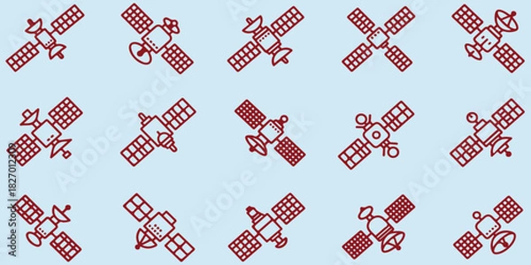 Fototapeta Satellite Icons Set, Collection Of Space Tech And Communication Symbols For Science Design Project Management And Aerospace Applications

