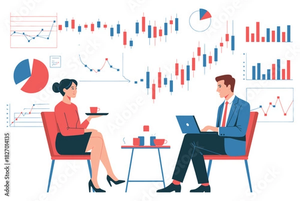 Obraz Business meeting with financial charts and data analysis in the background