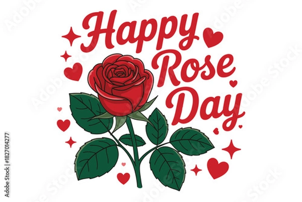 Obraz Illustration of a red rose with hearts and stars for happy rose day celebration