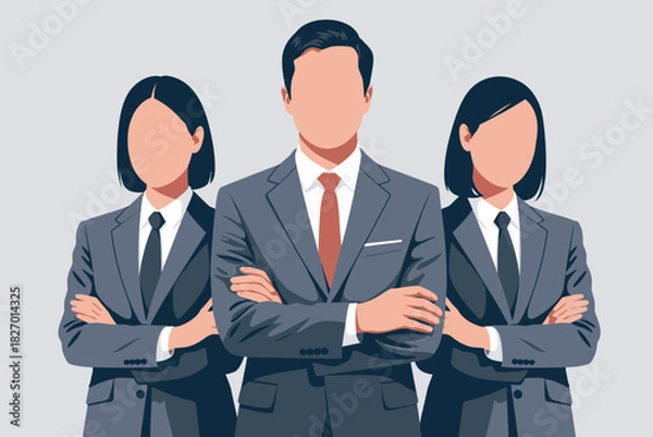 Obraz Illustration of three business people in suits with arms crossed facing front
