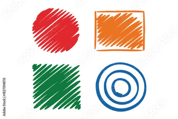 Obraz Illustration of red circle orange square green square and blue target shape