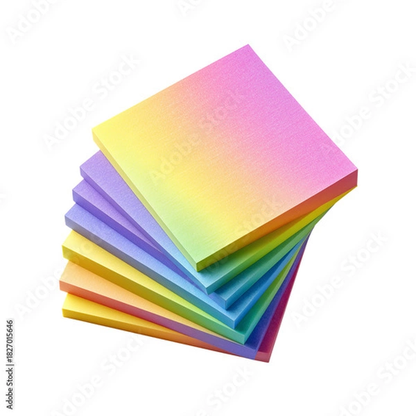 Obraz Stacked rainbow gradient sticky notes for organization, reminders, and creative brainstorming on a clean white background.