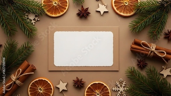 Fototapeta Blank christmas greeting card with fir tree branches