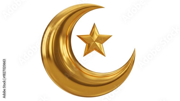 Fototapeta Golden Crescent and Star: Luxury Symbol of Prosperity, Prestige, and Celestial Elegance

