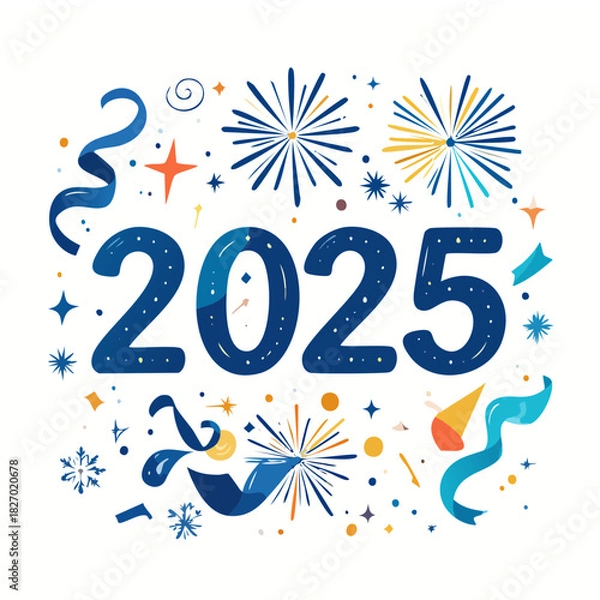 Obraz 2025 New Year Ornament Flat Vector Set