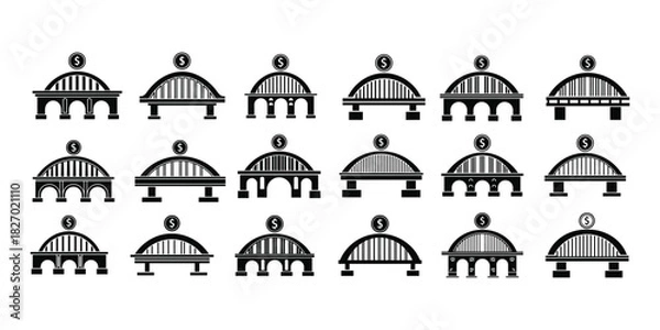 Fototapeta Silhouetted bridge icons isolated on white background showcase architectural diversity