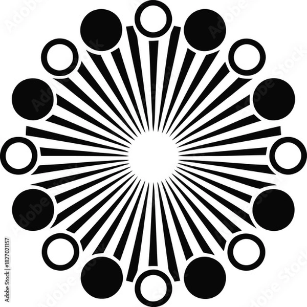 Fototapeta Abstract radial design isolated on white background featuring circles and lines