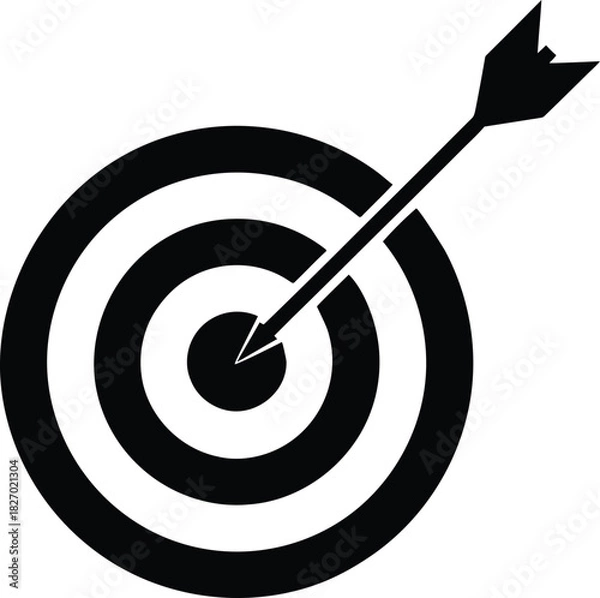 Obraz Arrow hitting the center of a target isolated on white background, achieving goal